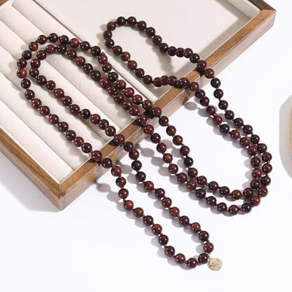 Firstmeet Fashion Natural Round Wood Beads 60'' Long Strand Art Deco Necklace for Women - color: Red XT