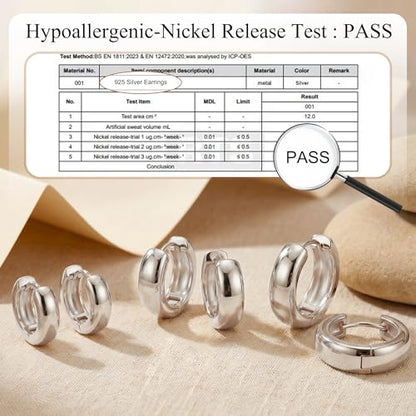 5mm Chunky Hoop Earrings Set, 3 Pairs Durable Bold Small Gold Hoop Earrings, Hypoallergenic 925 Silver Post Huggie Hoops, Lightweight Stacked-Style Thick Hoops Earring for Women - color: Silver, size: 9/11/13mm