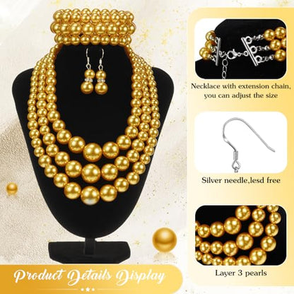 Haysandy Pearl Jewelry Set for Women 20s Jewelry Gift | Retro Layered Necklace Bracelet Earring, Costume Accessories for Derby Wedding Prom Party, Dress Matching Occasions - color: Gold