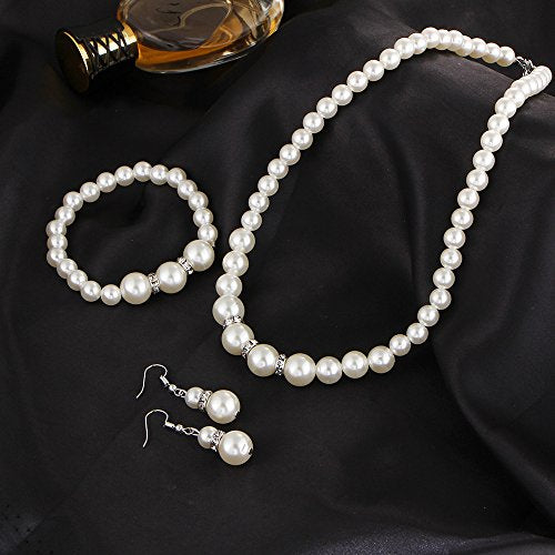 CSIYANJRY99 Pearl Necklace and Earring Set Faux Pearl Jewelry Sets for Women Imitation Beaded Pearl Necklace Bracelet Stud Earrings for Women - color: Pearl Jewelry Sets