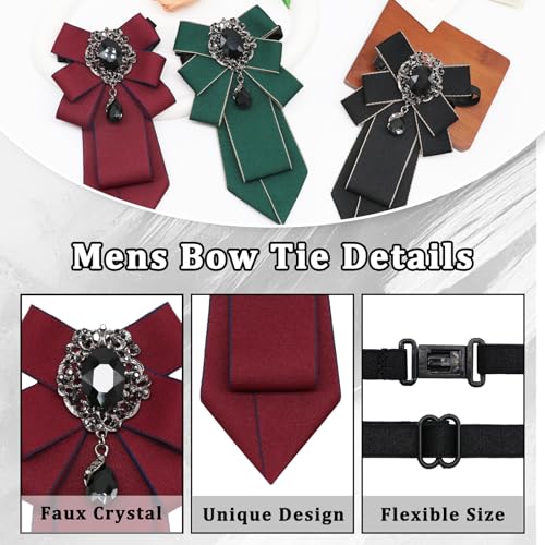 Big Crystal Bow Ties for Men Pre-tied Women Bowtie | Sparkly Laege Rhinestone, Eye-catching Edges, Adjusatble Strap, Polyester Fabric, 6.9"×3.7", Suitable for Suit Wedding Prom - color: Burgundy