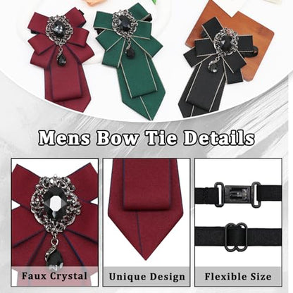 Big Crystal Bow Ties for Men Pre-tied Women Bowtie | Sparkly Laege Rhinestone, Eye-catching Edges, Adjusatble Strap, Polyester Fabric, 6.9"×3.7", Suitable for Suit Wedding Prom - color: Burgundy