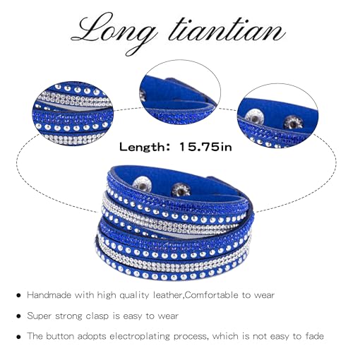 Long tiantian Leather Wrap Bracelets for Women Boho Multi Layered Bracelets Western Jewelry Hot Pink Accessories Birthday Gifts - color: blue