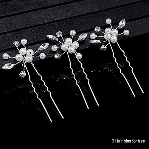 Bridal Wedding Hair Vine,Extra Long Pearl and Crystal Beads Bride Head Piece,Silver Hair Accessories for Women and Girls (Silver) - color: Silver