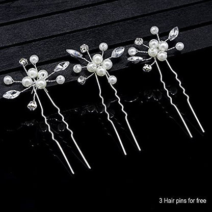 Bridal Wedding Hair Vine,Extra Long Pearl and Crystal Beads Bride Head Piece,Silver Hair Accessories for Women and Girls (Silver) - color: Silver