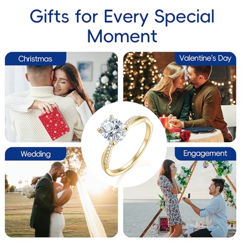 Radiant Cut Moissanite Engagement Ring for Women, Bezel Set Solitaire Ring | D Color VVS1 925 Sterling Silver 14K Gold Plated Wedding Ring, Available in 2CT 3CT 5CT, Diamond Alternative Promise Jewelry - style: 02 - Yellow Gold - 2CT Oval Moissanite