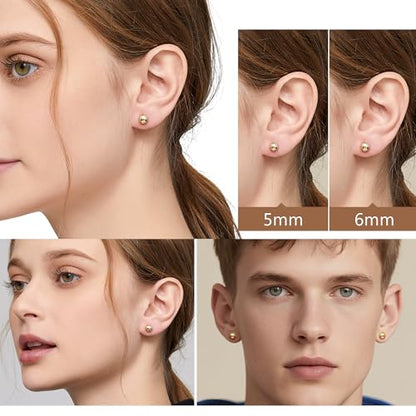 Jiamiaoi Ball Stud Earrings Set Sizes 4mm-10mm,High Polish Finish Ball Studs Hypoallergenic 925 Sterling Silver Stud Earrings for Women Men - color: B-Yellow, size: 5MM