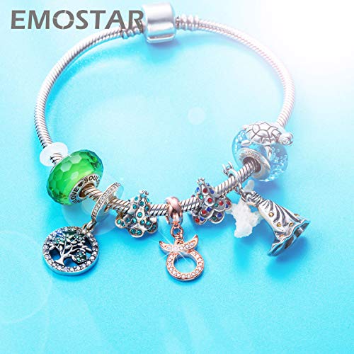 EMOSTAR Zodiac Sign Charms fits European Charm Bracelet – Rose Gold 925 Sterling Silver Necklace Pendant, 12 Horoscope Constellation Dangle CZ Birthstone Beads, Gifts for Women/Men/Birthday - color: Taurus (4.20 – 5.20)