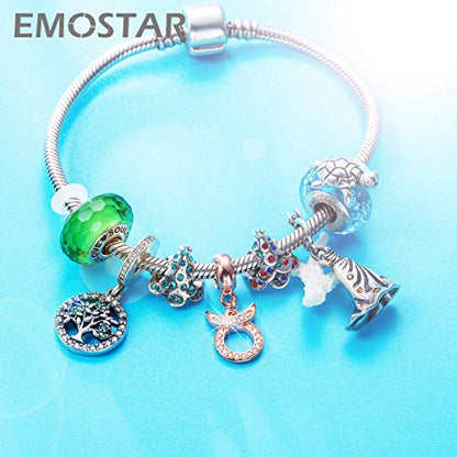 EMOSTAR Zodiac Sign Charms fits European Charm Bracelet – Rose Gold 925 Sterling Silver Necklace Pendant, 12 Horoscope Constellation Dangle CZ Birthstone Beads, Gifts for Women/Men/Birthday - color: Taurus (4.20 – 5.20)