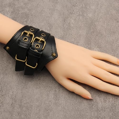 GelConnie Leather Cuff Bracelet for Men Women Wide Leather Wristband Thick Viking Mens Leather Bracelets Gothic Wrist Band Vintage Rock Wristband - style: Wide Leather Wristbands
