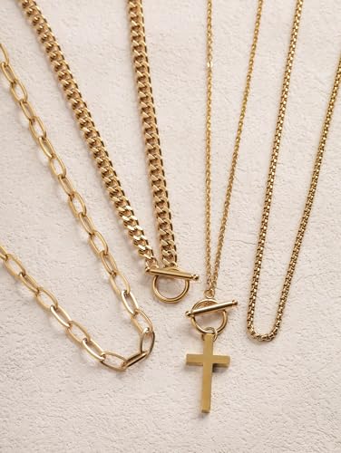 Sacina Goth Layered Cross Choker Necklace, Gothic Punk Grunge Emo Necklace, Christmas Jewelry Gift for Women - color: Gold