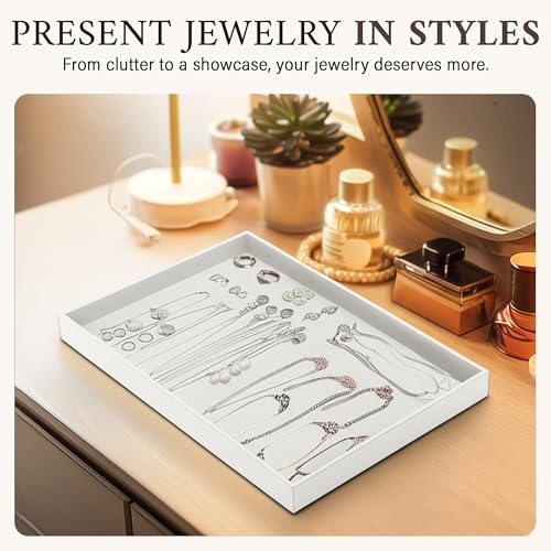 RJ Displays Stackable Jewelry Tray Set, Stackable Plastic Jewelry Organizer Tray, Jewelrys Drawer, Drawers Inserts, Earring Organizer for Women Perfect Trays 14.75x8.25x1 in (White, 6 Pack) - color: White