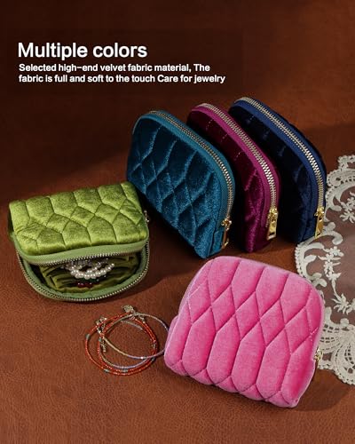 Travel Jewelry Case,Small Travel Jewelry Bag with Zipper, 5-Layer Velvet Organizer Pouch for Bracelet Rings Earrings - Diamond Stitched Velvet Navy Blue - color: NavyBlue