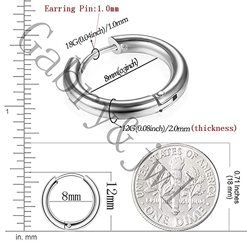 316L Surgical Stainless Steel Huggie Hoop Earrings 8MM Silver Stud Earrings Set Hypoallergenic Earrings for Women Men Girls