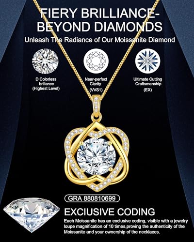 InfinityLove Heart Pendant Necklaces for Women, 2-5 Carat Moissanite Heart Necklace, Anniversary Birthday Christmas Valentine Engagements Mothers Day Jewelry for Wife Her Girlfriend Mom Daughter - color: Gold-5CT