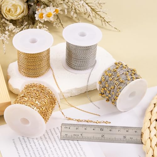 SMYHTGLIF 16.4 Stainless Steel Chain Gold Bead Chain for Jewelry Making | Cable DIY Craft Chain Bulk Roll Permanent Jewelry Making Supplies - color: Bead Gold