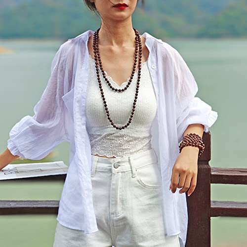 Firstmeet Fashion Natural Round Wood Beads 60'' Long Strand Art Deco Necklace for Women - color: Ebony