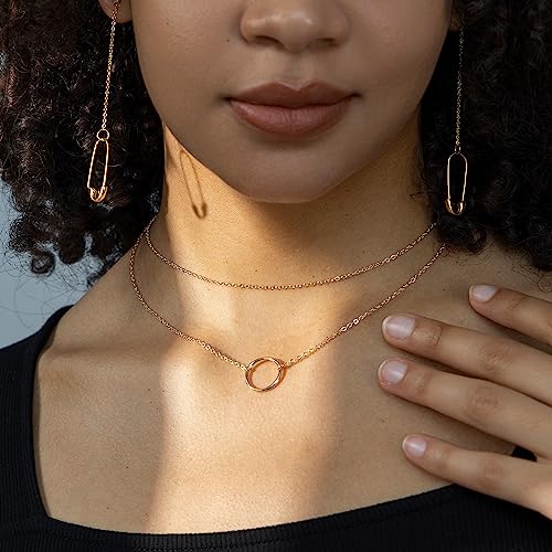 Layered Necklaces for Women - 14K Dainty Gold Plated Layering Chokers Necklaces Set Multilayer Delicate Necklace Trendy Adjustable Long Layered Necklaces for Women - style: 16 Circle Karma Necklace
