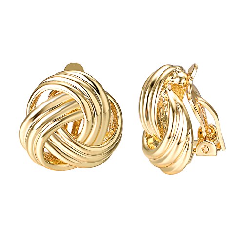 Yoursfs Knot Multicolor Clip on Earrings For Women Silver and gold Plated Large Non Pierced Floral Earrings - style: Golden triple knot clip on