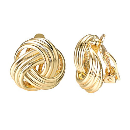 Yoursfs Knot Multicolor Clip on Earrings For Women Silver and gold Plated Large Non Pierced Floral Earrings - style: Golden triple knot clip on