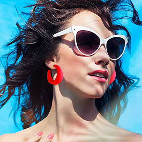 Acrylic Resin Earrings 70s 80s Colorful Hoop Earrings C Shape Trendy Chunky Cute Candy Earrings Jewelry for Women - color: Red
