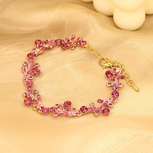 3Pcs Austrian Crystal Jewelry Set for Women, Necklace Dangle Earrings Link Bracelet Jewelry Set with Gold/Platinum/Gun Plated, Wedding Party Jewelry for Bridal Bridesmaid - color: Rose Red-Gold Plated