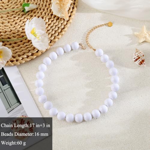 Chunky Beaded Necklace for Women 16mm Round Bead Resin Modern Statement Necklace Jewelry Accessories - color: white