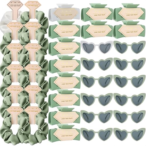 Bridesmaid Scrunchies Proposal Gifts Bachelorette Hair Claws Clips women heart sunglasses for Wedding Party Favors (36pcs White&Sage Green) - color: 36pcs White&sage Green