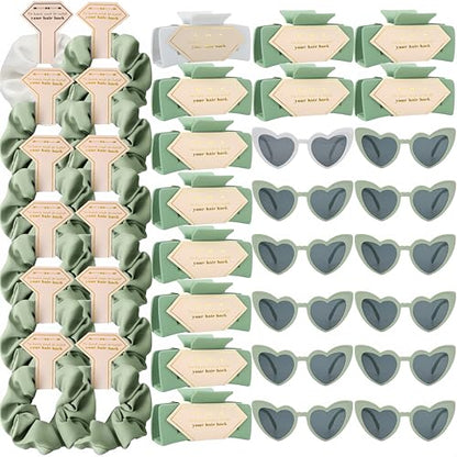 Bridesmaid Scrunchies Proposal Gifts Bachelorette Hair Claws Clips women heart sunglasses for Wedding Party Favors (36pcs White&Sage Green) - color: 36pcs White&sage Green
