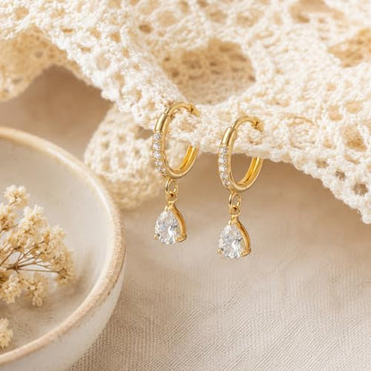 Mchic Dangle Earrings for Women: 18K Gold Plated CZ Drop Earrings Dainty Trendy Hypoallergenic Teardrop Bridal Wedding Style, Sparkly Elegant Dangling Jewelry Gift for Women Bridesmaid Prom Formal - color: Style 7-Gold