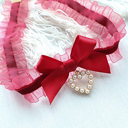 Bethynas Sexy Lace Bowknot Choker Collar Lolita Velvet Heart Pendant Tie Neck Chain Gothic Cosplay Neck Accessories for Women - color: Red