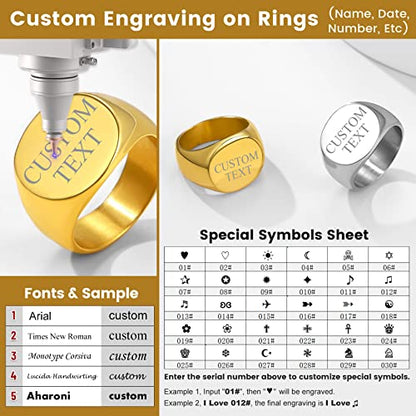GoldChic Jewelry Personalized Signet Rings Men Women, Stainless Steel Custom Photo Bold Square/Oval Monogram/Old English Initial Pinky Stacking Statement Ring in Black/Silver/Gold (Size 7-14) - color: Gold-Customized -Round
