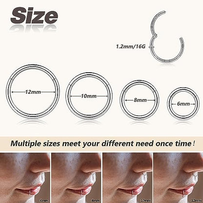 4/5/8 pcs 16G/18G/20G 316L Surgical Steel Hinged Nose Rings Hoops Lip Septum Rings Helix Conch Rook Cartilage Tragus Earrings Piercing Jewelry Black Silver Gold Plated Nose Rings Women Men - color: Gold and Silver - 16G (6mm-12mm) - 8PCs