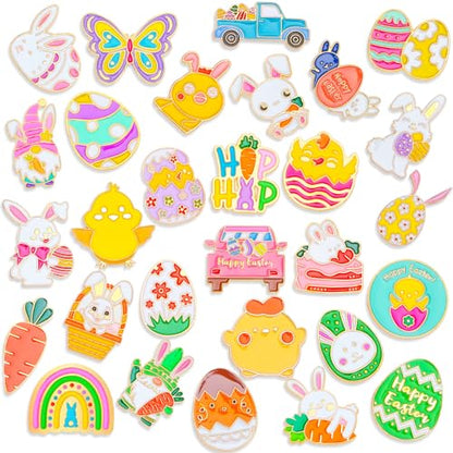 SANNIX 60Pcs Easter Pins, Easter Enamel Lapel Pins Assorted Bunny Eggs Carrot Butterfly Pin Badge Cartoon Backpack Pin Brooches for Clothes Bags Hats Accessories, 30 Styles - style: Easter Pins