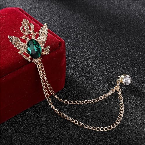 4PCS Gem Brooch Lapel Pin Chain for Men Retro Crystal Tassel Chain Brooch Pin Career Suit Tuxedo of Shirts Tie Hat Scarf Father's Day Gift - color: 2PCS Green