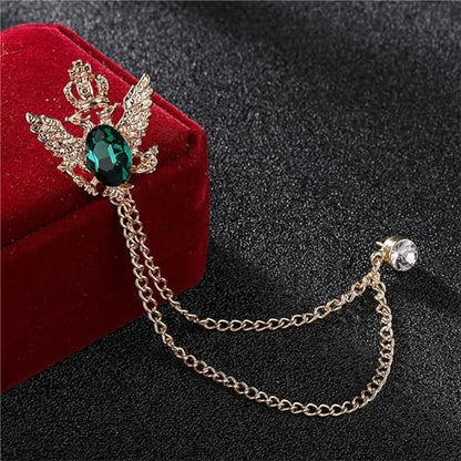 4PCS Gem Brooch Lapel Pin Chain for Men Retro Crystal Tassel Chain Brooch Pin Career Suit Tuxedo of Shirts Tie Hat Scarf Father's Day Gift - color: 2PCS Green