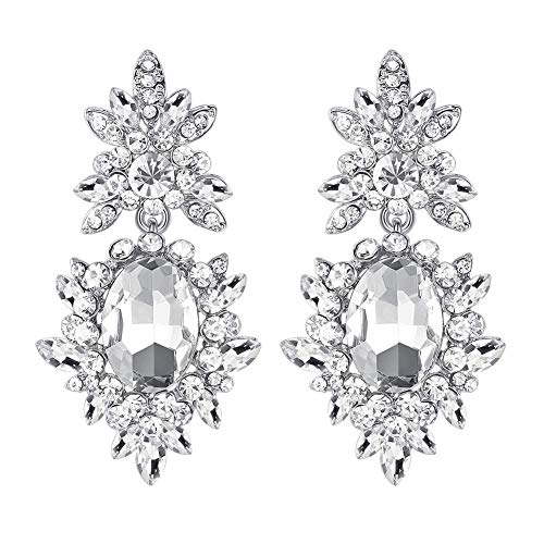 Flower Teardrop Bridal Wedding Dangle CZ Earrings in Silver/Gold Tone for Women Girl Bride Gift … - color: A-Clear
