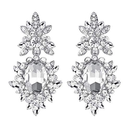 Flower Teardrop Bridal Wedding Dangle CZ Earrings in Silver/Gold Tone for Women Girl Bride Gift … - color: A-Clear