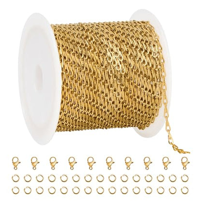 UMAOKANG 16.4 Feet Gold Plated Chain for Jewelry Making Stainless Steel Link Chain Bulk with Jump Rings Lobster Clasps - color: Link Gold