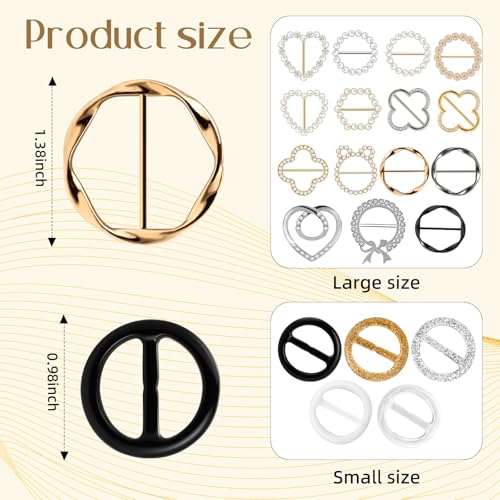 18 Pcs Silk Scarf Ring Clip Shirt Ties Clips For Women Clothing, T Shirt Tie Or Rings Clips For Women For The Side With 1 Storage Bag