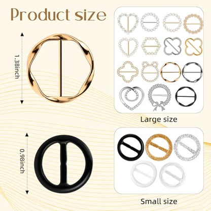 18 Pcs Silk Scarf Ring Clip Shirt Ties Clips For Women Clothing, T Shirt Tie Or Rings Clips For Women For The Side With 1 Storage Bag