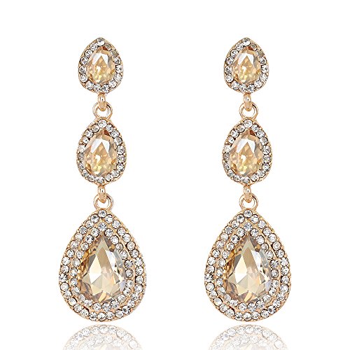 Elegant Rhinestone Statement Earrings Sparkly Cluster Crystal Drop Dangle Earrings Teardrop Chandelier Earrings Wedding Bridal Prom Earrings for Women - color: A:Champagne