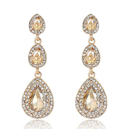 Elegant Rhinestone Statement Earrings Sparkly Cluster Crystal Drop Dangle Earrings Teardrop Chandelier Earrings Wedding Bridal Prom Earrings for Women - color: A:Champagne