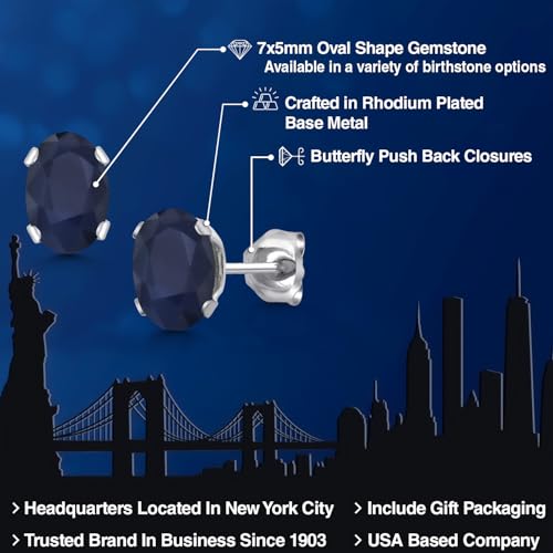 Gem Stone King Oval Gemstone Birthstone Stud Earrings for Women Men | Oval Cut 7X5MM | Fine Jewelry Gifts for Mom Dad Wife Him Her - style: Blue Sapphire, September