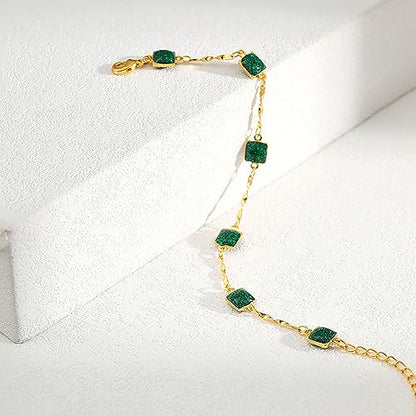 Dainty Gold Bracelets for Women, 18 Gold Plated Adjustable Evil Eye/Butterfly/Beaded/Pearl/Heart/Turquoise Handmade Bracelet for Women - style: Emerald