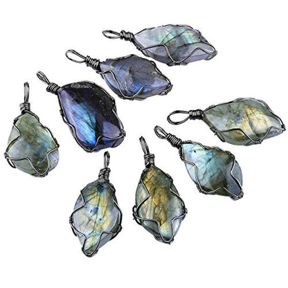 TUMBEELLUWA Handmade Copper Wire Wrapped Labradorite Necklace for Women Men | Irregular Shape, Third Eye Chakra, Enhances Intuition & Spiritual Awareness, 19.86" Stainless Steel Chain, Daily Wear - style: #2 Style 1