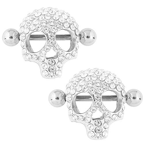 Nipple Rings for Women Stainless Steel Nipple Piercings 3D Skull Nipple Jewelry a Pair - color: silver