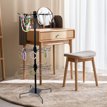 Lemecima 1Pc Rotating Display Stand Jewelry Display Rack with Hooks Metal Earrings Display Stands for Selling Necklace (Black, 3 Tires)