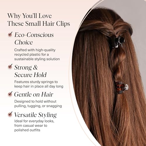 Kitsch Small Hair Clips for Women - Black & Tortoise, 6 Pcs | Stays In Place Without Pulling or Snagging, Durable & Sturdy Plastic Small Hair Clips For Bangs, Stylish Hair Accessories