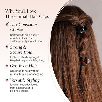 Kitsch Small Hair Clips for Women - Black & Tortoise, 6 Pcs | Stays In Place Without Pulling or Snagging, Durable & Sturdy Plastic Small Hair Clips For Bangs, Stylish Hair Accessories